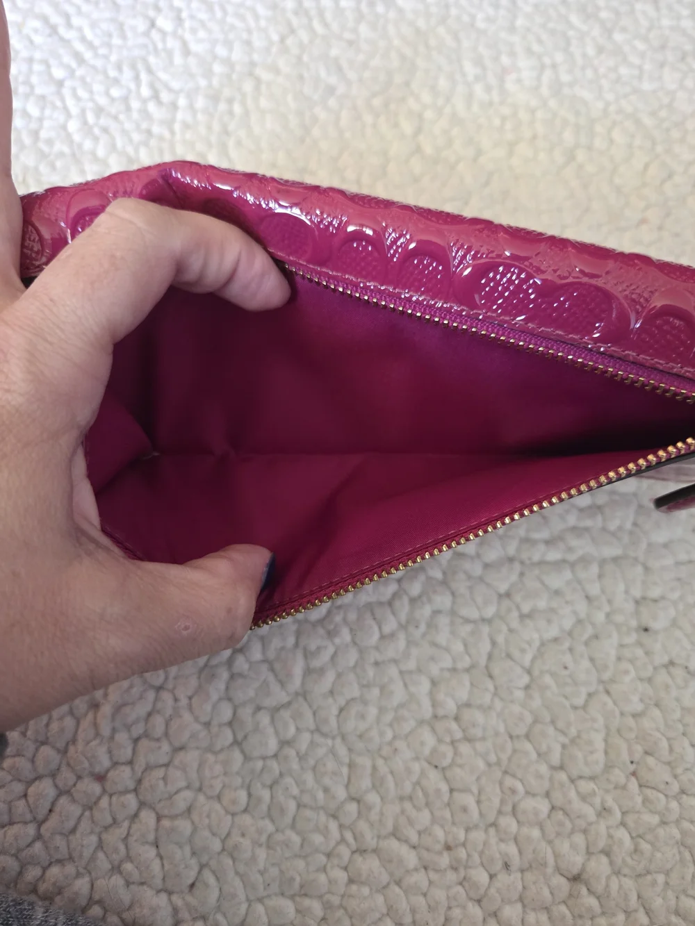 Coach Patent Signature Embossed Card Holder in Hot Pink
